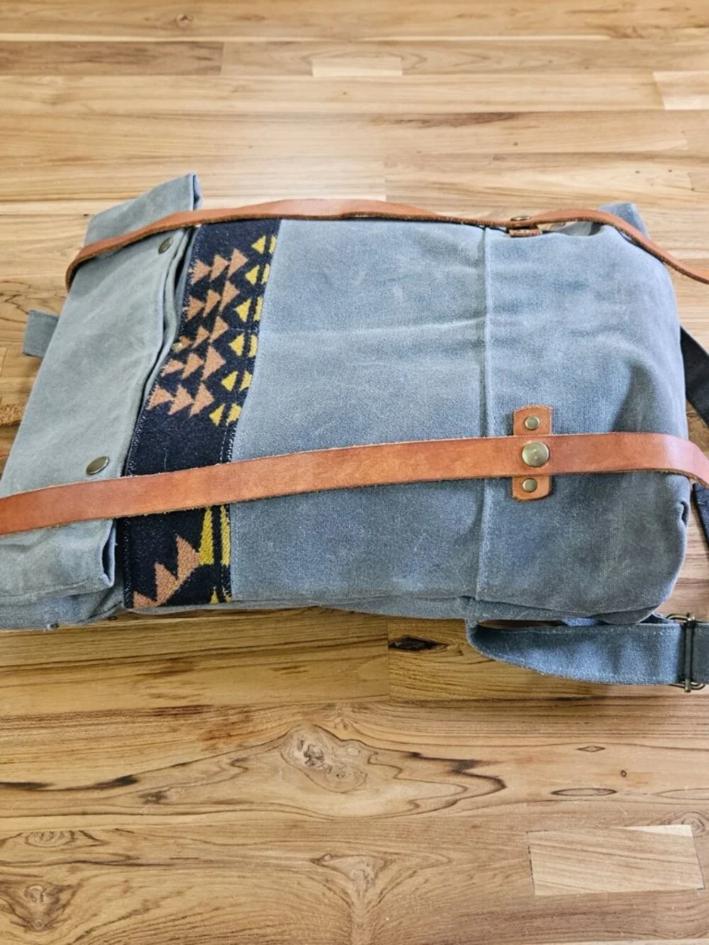 Western Bound Goods Waxed Canvas Backpack, Leather Pendleton Wool Gray, $265 Ret
